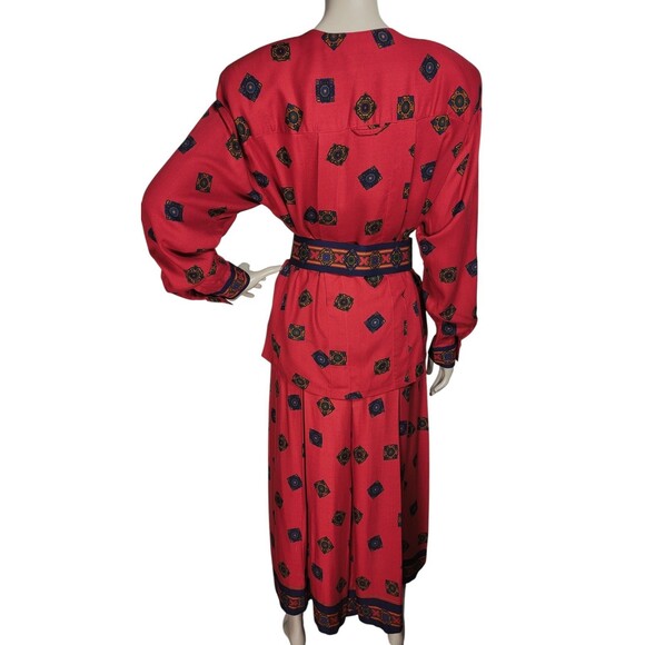 VTG 90s Liz Claiborne Medallion Print High Shoulder Skirt Blouse Belt Size 10 - Picture 10 of 13